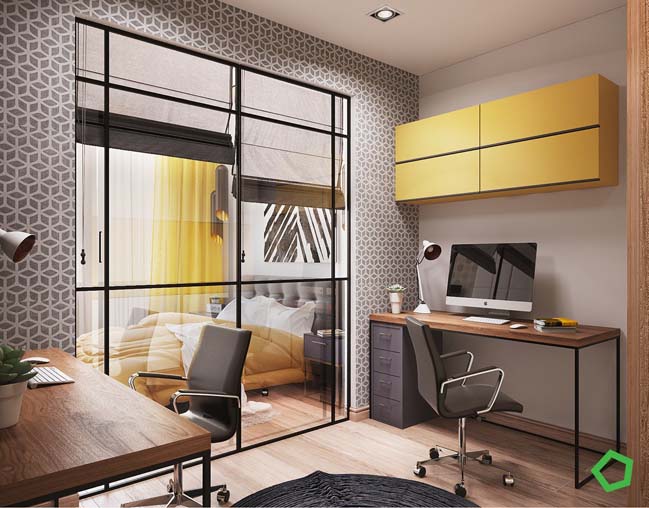 thiet ke noi that can ho chung cu 04 Gợi ý thiết kế căn hộ chung cư ấm áp với điểm nhấn màu vàng