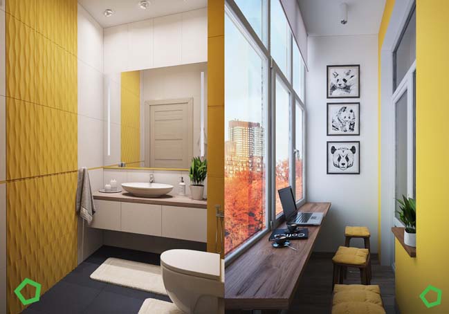 thiet ke noi that can ho chung cu 07 Gợi ý thiết kế căn hộ chung cư ấm áp với điểm nhấn màu vàng